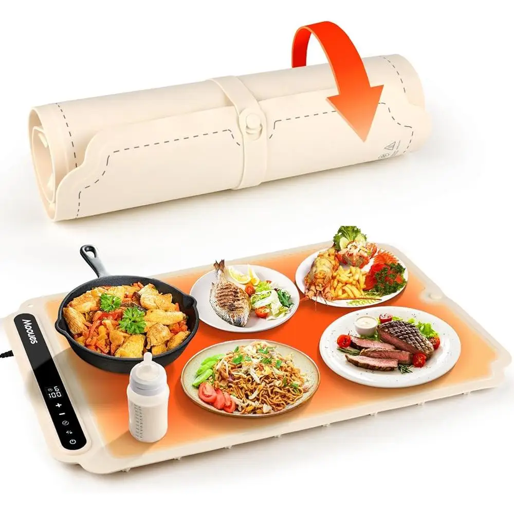Portable Food Warming Mat 7 Level Temperature Control 10S Rapid Heating Silicone Nano Material Timer 6H Eco Friendly Home