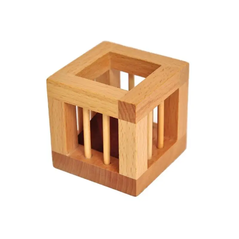 Classic Wooden Caged Puzzle Mind Brain Teasers Traditional Educational Puzzles Game for Adults Kids