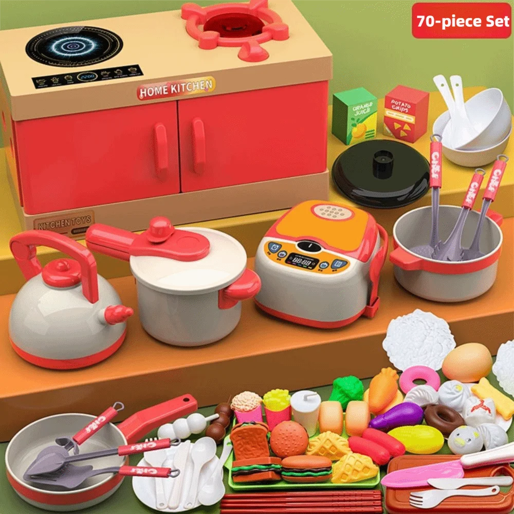 Cooktop Play Cooking Set Cooking Utensils Pan Kitchen Playset Kettle Fruit Cutting Play Food Sets Children's Educational Toy