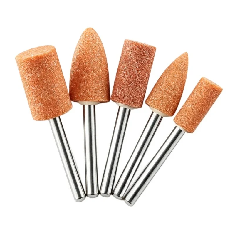 100PCS/Box Orange Corundum Grinding Wheel Grinding Head 3mm Shank Cylindrical/Peach Shaped Grinding Head Suitable for Deburring