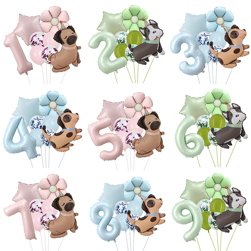 1 set de decoración temática de cumpleaños para perros con globos de margarita, set de globos de foil para niños, Husky, Pug, Dachshund, Corgi, Globos y Suministros