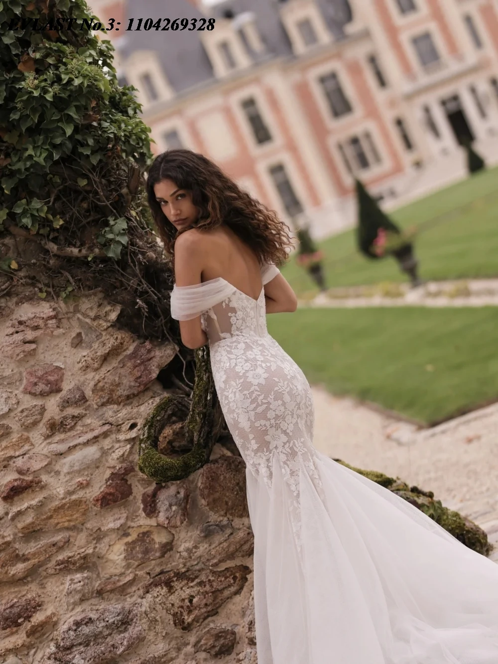 EVLAST مخصص خمر حورية البحر فستان الزفاف قبالة الكتف الدانتيل زين مطرز فستان زفاف رداء دي ماري Vestidos E3W59