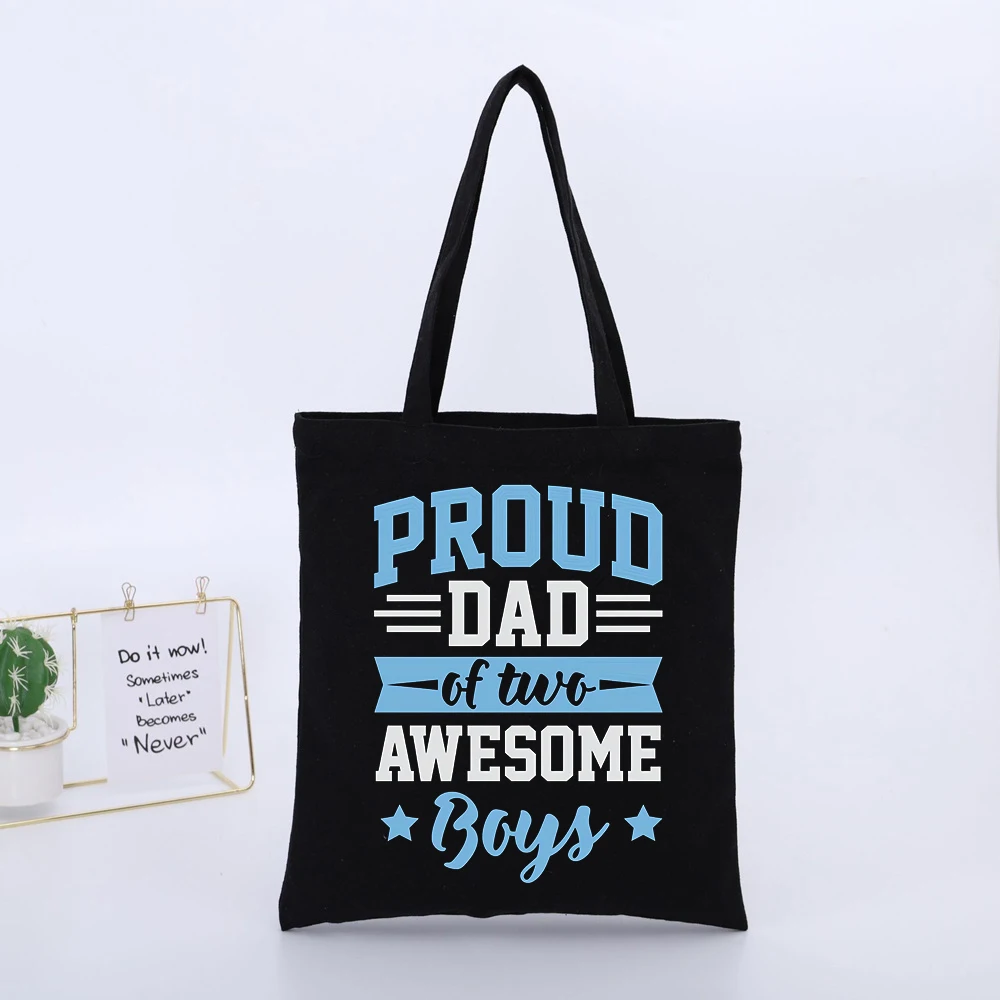 Dad's Typography Print Canvas Tote Bag, Casual Style for Daily Shopping and Weekend Outings