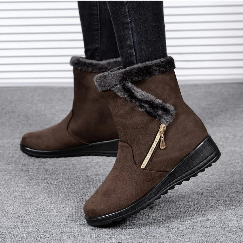 Winter Women\'s Warm Shoe Side Chain High-top Mid-tube Snow Boot Non-slip Fashion Cotton Shoes Comfort Flat Base Boots Large Size