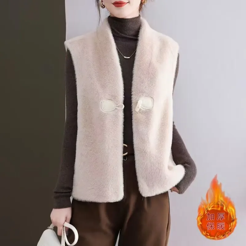 

New High-End Fur Vest Women's Spring Autumn And Winter Imitation Mink Vest New Chinese Style Vest Shoulder Thin Large Size