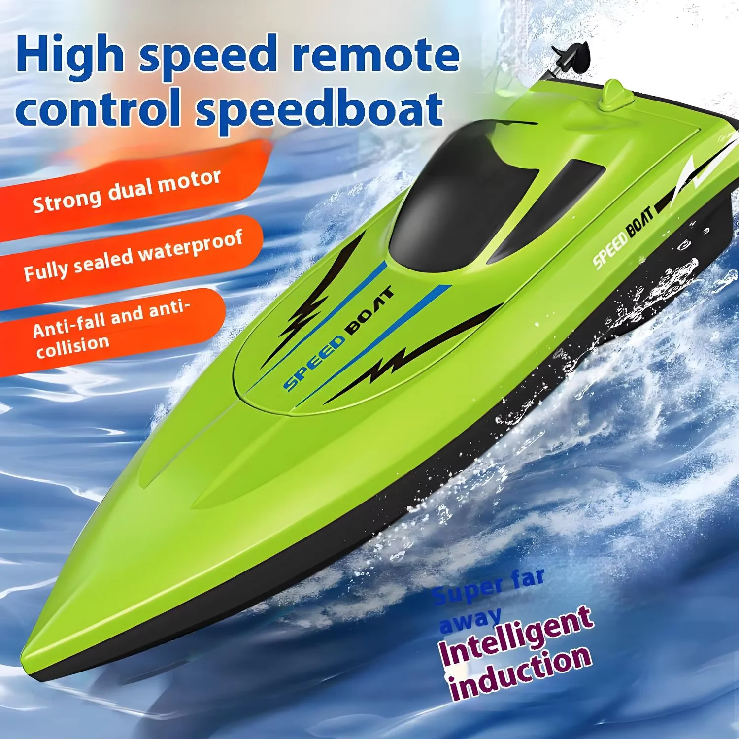 Waterdicht, op afstand bestuurbaar bootspeelgoed voor kinderen, elektrische speedboot met dubbele propeller, snel en lichtgewicht waterracemodel