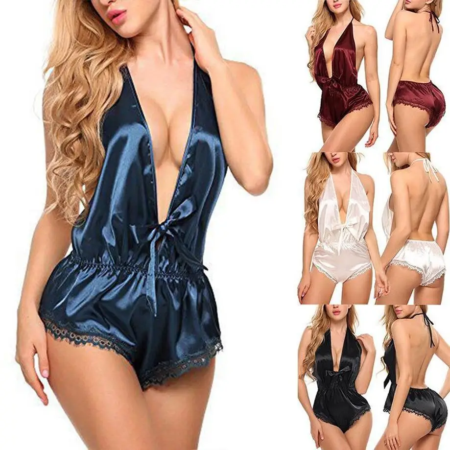 

1 шт. сексуальное кружевное атласное белье, гладкий шелковый комплект ночного белья, ночное белье для женщин, ночное платье с глубоким v-образным вырезом