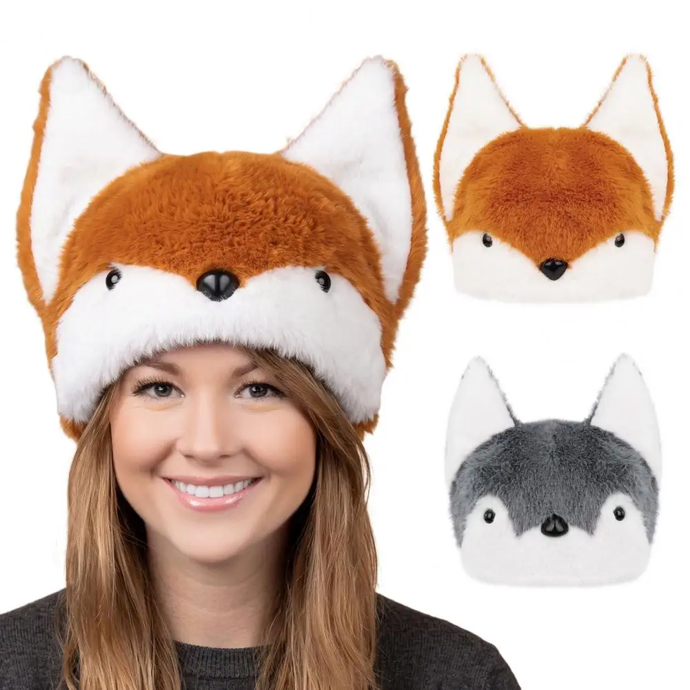 Cute Pointed Ear Hat Plush Hat with 3d Ears Double-sided Fox Wolf Fuzzy Warm Hat Cute Cosplay Party Wear for Men Women Unisex