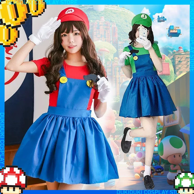 

Mary Cosplay Two Brothers ​Costume Game Women Red and Green Hat Gloves Adult Anime Dress Full Set Halloween Party Carnival