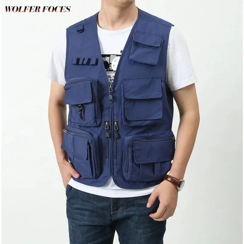 

for Vest With Pockets Leather Vests Fishing Men MAN Leisure Biker Work Large Size Men's Motorcyclist Hunting Multi-pockets Coat