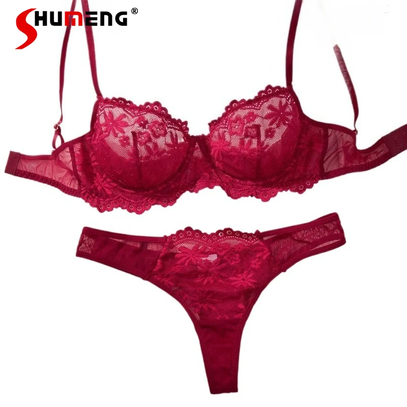 

Push Up Transparent French Intimates for Women Lace Sexy Pure Desire Style Lingerie Female Underwire Underwear Bra Set