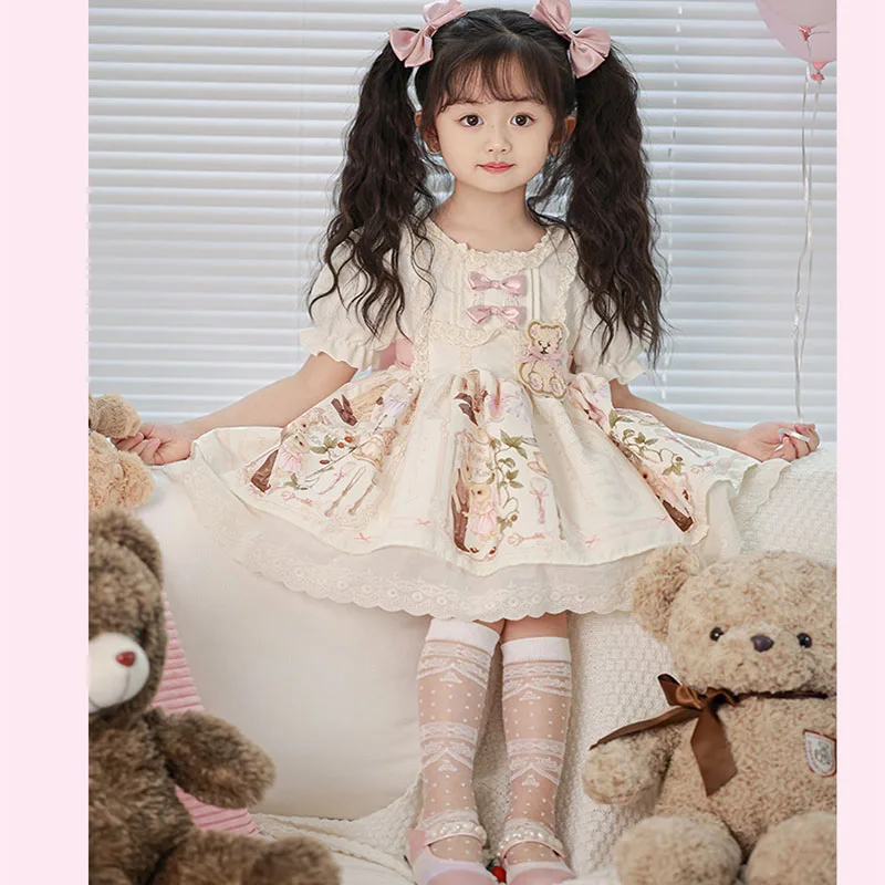Girls Party Dresses Summer Sweet Cartoon Rabbit Lolita Princess Dress Kids Birthday Party Christening Clothes Easter Eid Dresses