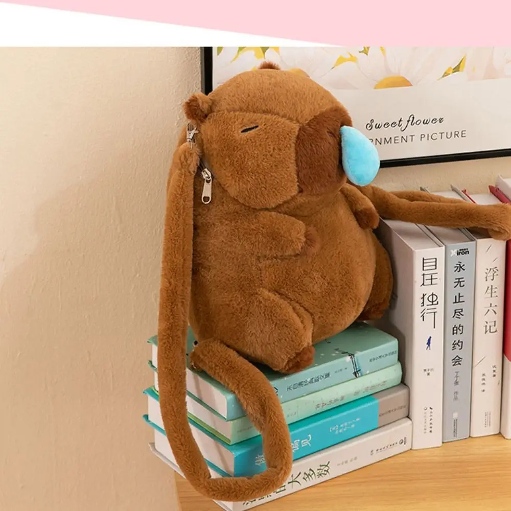 Capivara de pelúcia capivara mochila de pelúcia grande capacidade capivara crossbody saco moda animal dos desenhos animados