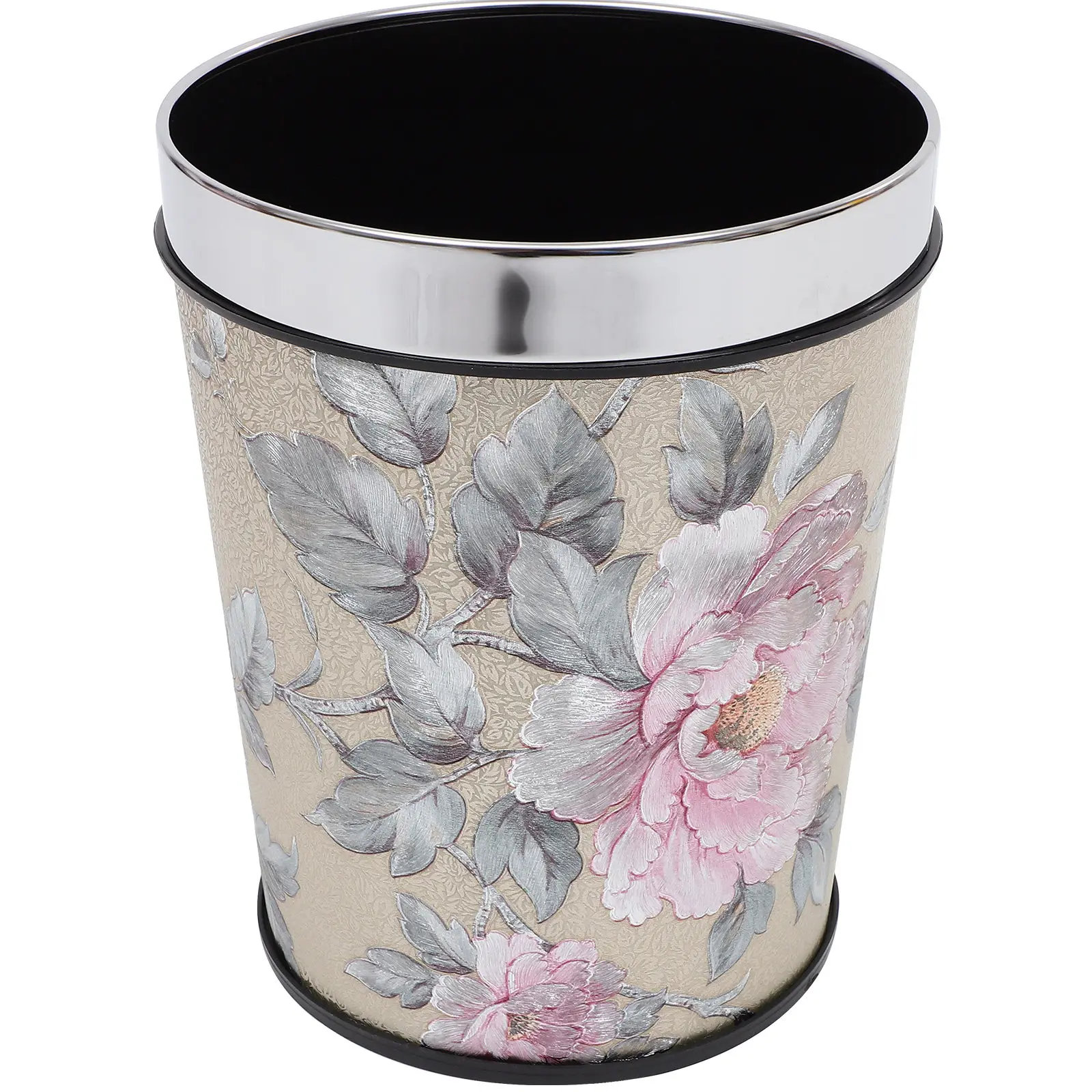 

Print Trash Can Home Kitchen Bathroom Living Office Waste Bucket Retro Flower Design Household Garbage Can Storage Bin