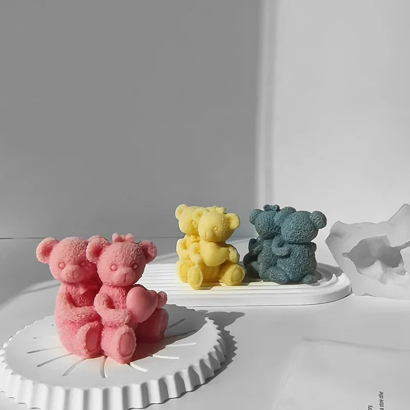 

DIY Teddy Bear Mold Couple Teddy Bear Aromatherapy Candle Silicone Mold Gypsum Jewelry Mold Soap Mold Valentine's Day Decoration