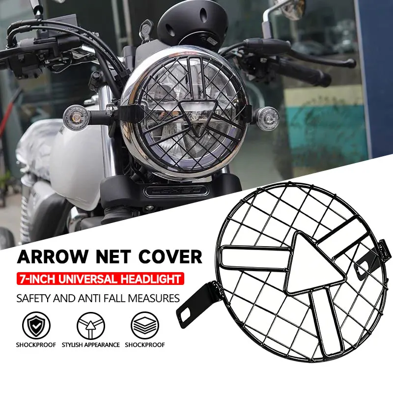 Motorcycle Headlight Protector Universal Round Black Guard Cover Easy Install for Retro Cafe Racer Headlight Accessories