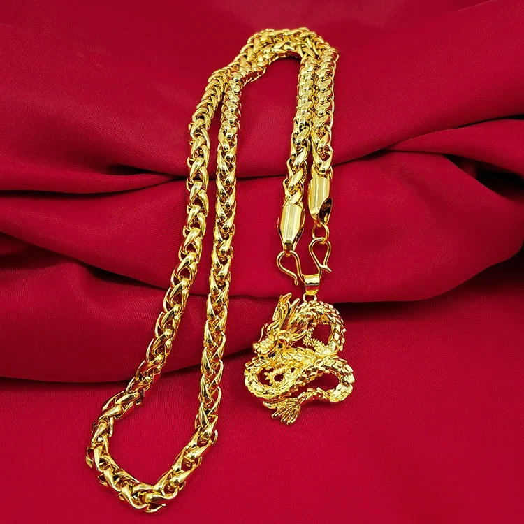 9999 24K real gold men's jewelry necklace with hollowed out Guanyin Golden Dragon brand