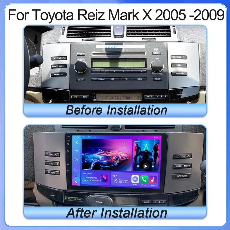 Android 15 For Toyota Reiz Mark X 2005 -2009 Car Radio Multimedi Player Wireless CarPlay GPS Navi BT Split Screen DSP Stereo RDS view 2