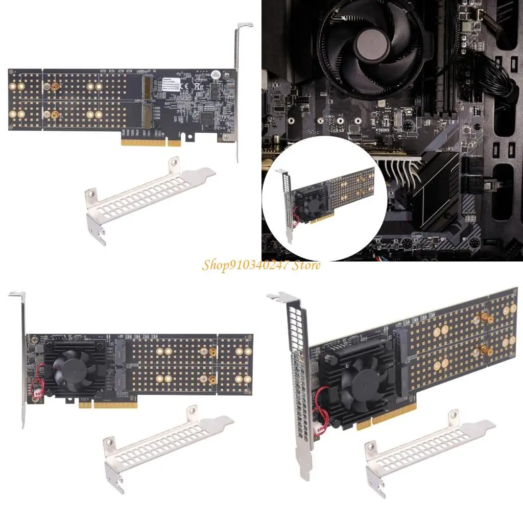 

Q22A 4 M.2 NVMe Expansion Card PCIe3.0 Switches Chip Support Aluminum Cooling Fins Double Profile System Auto Detection