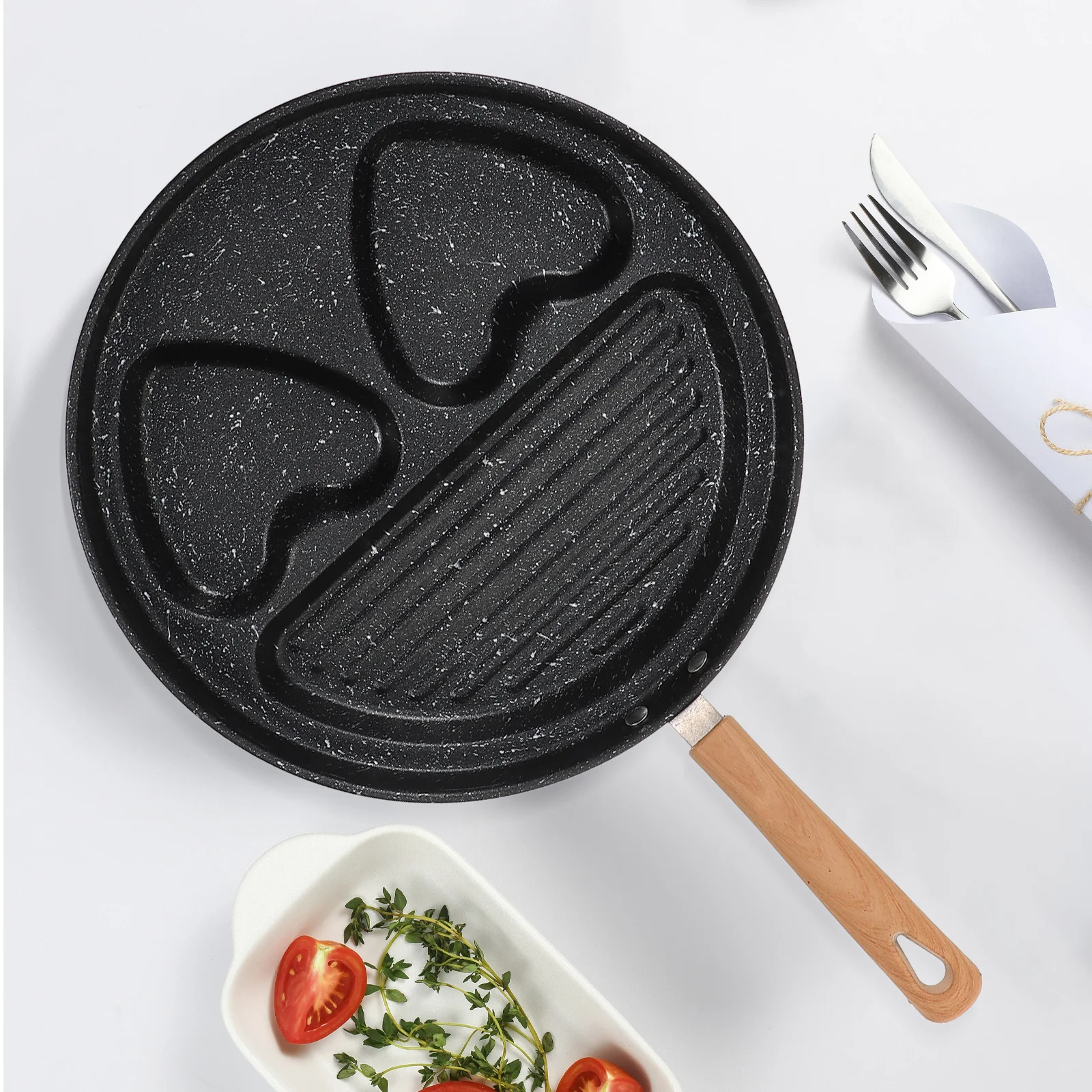 

Egg Burger Pan Nonstick Breakfast Pan Multi-Slots for Cooking Eggs Pancakes Burgers Anti-Scald Handle Kitchen Cookware