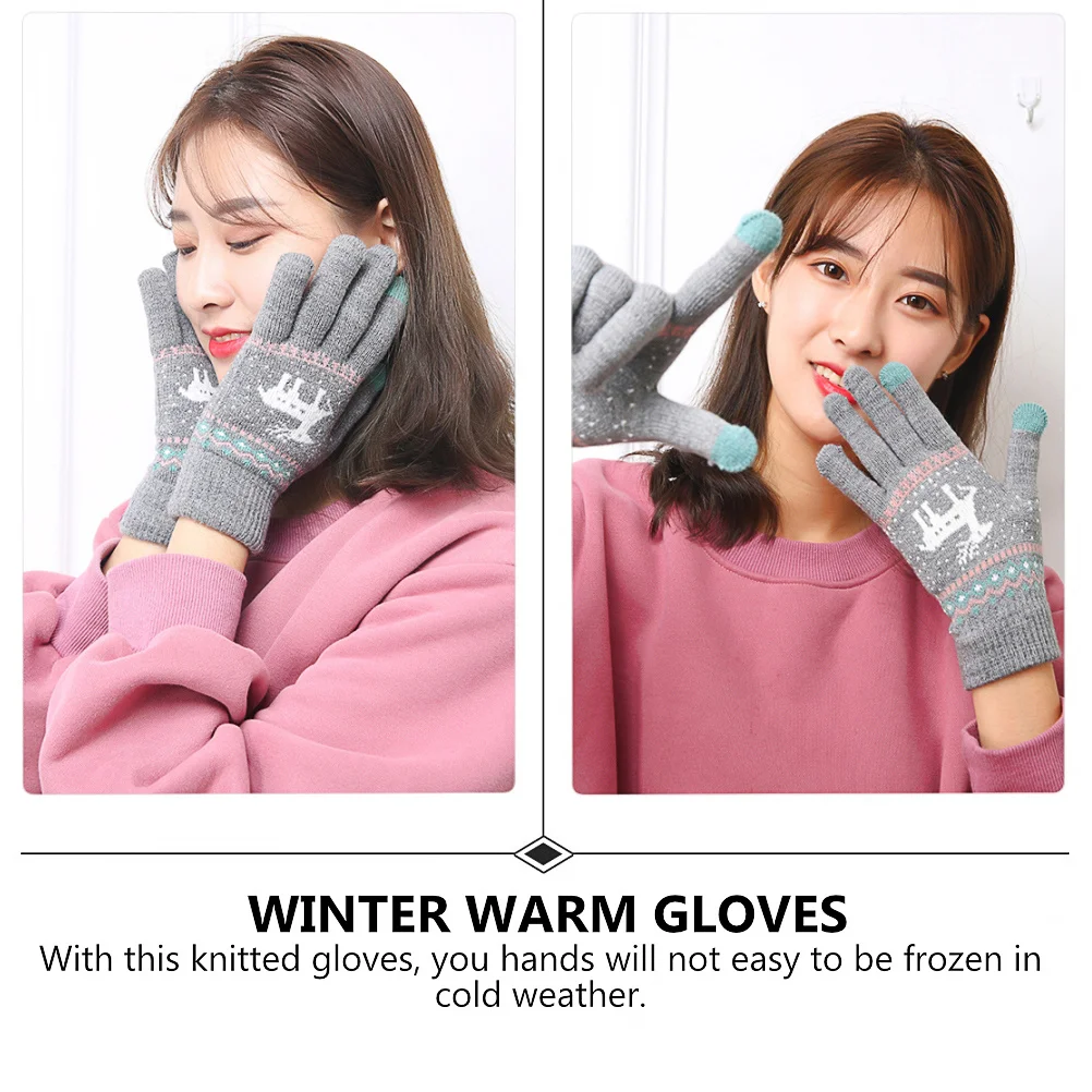 

1Pair Touch Screen Gloves for Women Winter Knitted Warm Full Finger Hand Gloves Cold Weather Outdoor Safety Comfortable