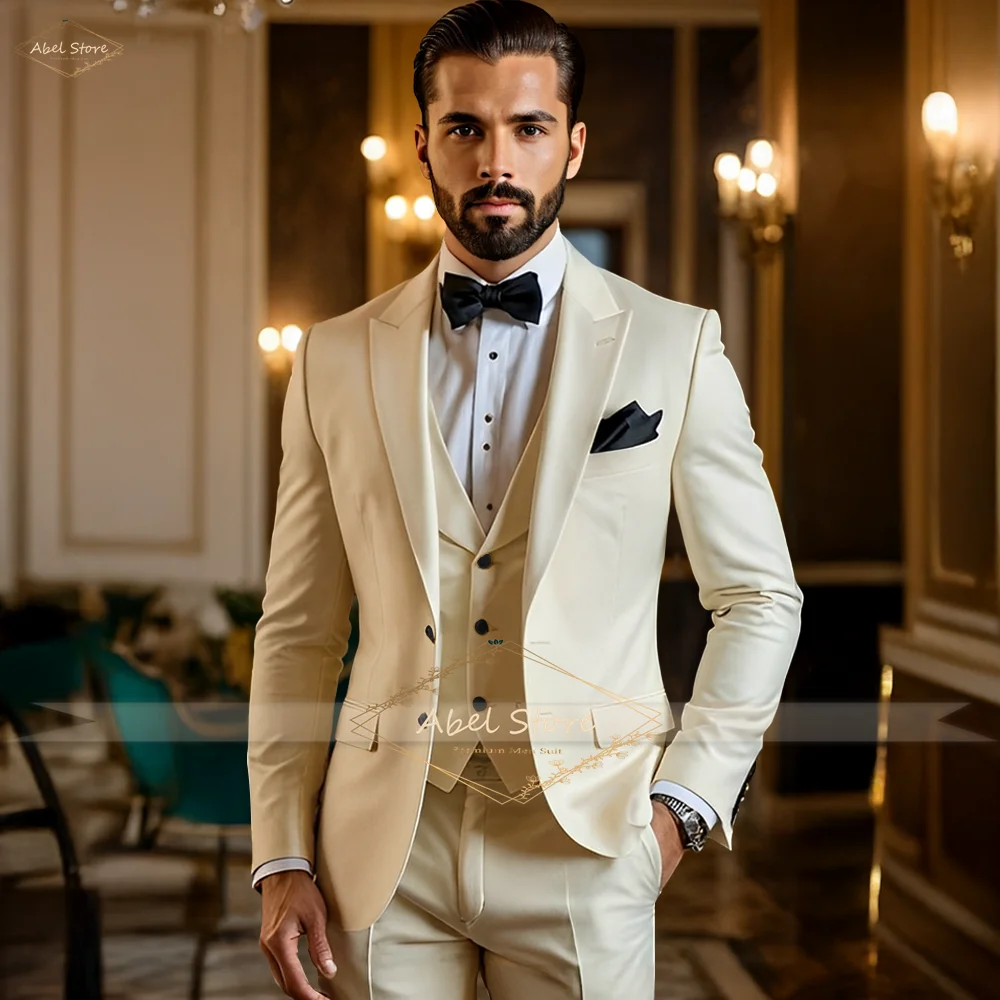 

Classic Style Peak Lapel 3-Piece Men's Suit Wedding Banquet Business Meeting Slim Fit Blazer Vest Trousers Custom Made Suit