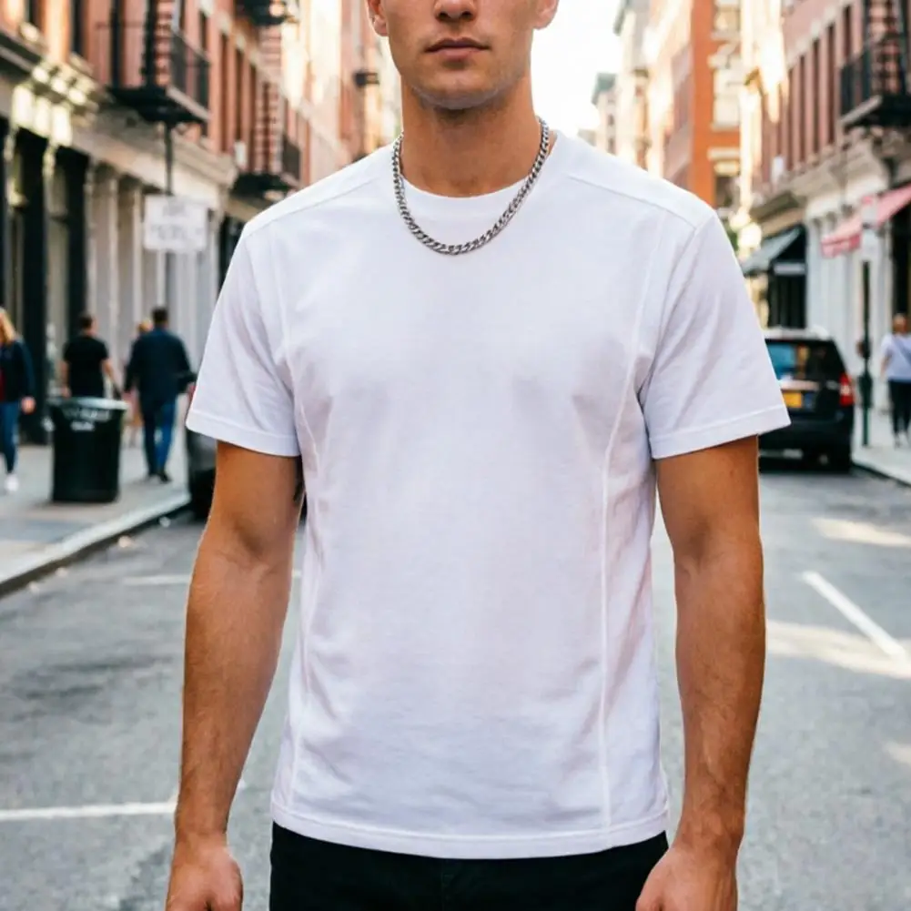 Men Basic Solid Color T-shirt Shoulder Tee Breathable Loose Fit Casual Stylish Tee Shirt for Daily Life Street Office