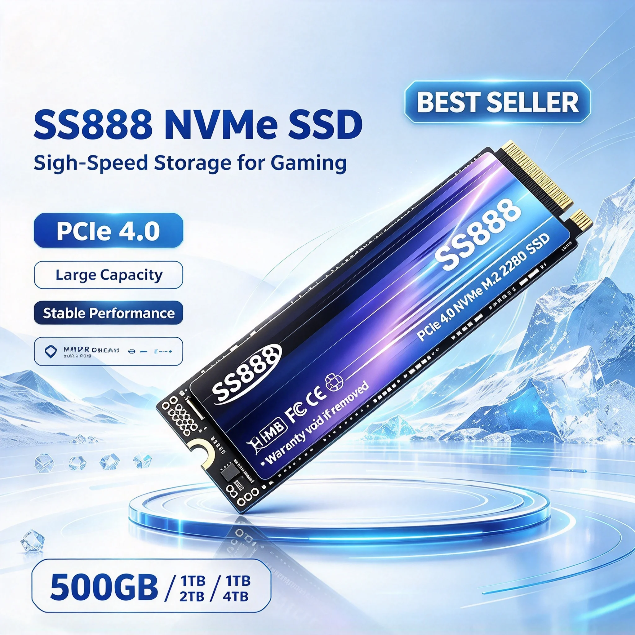 Gaming Work PC Notebook, SS888 M.2 NVMe Internal Solid State Drive, 500GB/1TB/2TB/4TB, High Performance, Game Work PC Notebook