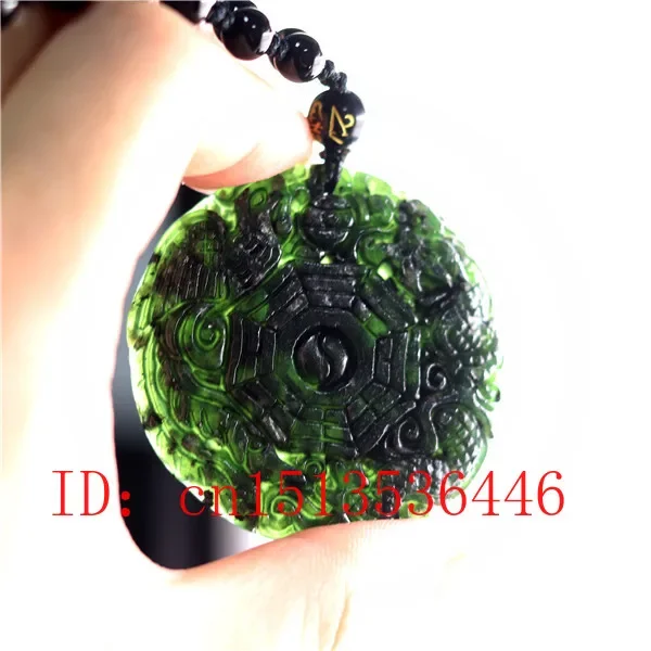 Carved Dragon Phoenix Jade Pendant Natural Chinese Black Green Tai Chi Gossip Necklace Charm Jewellery Fashion Amulet Gifts