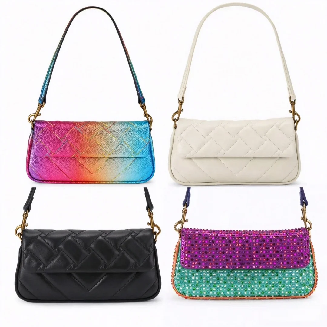 Women Rhinestone Baguette Shoulder Bag Y2K Glitter Small Underarm Handbag Multicolor Options For Wedding Party Evening