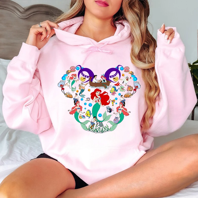 Disney The Little Mermaid Print Women's Hoodie Casual Sports Sweatshirt Loose Top