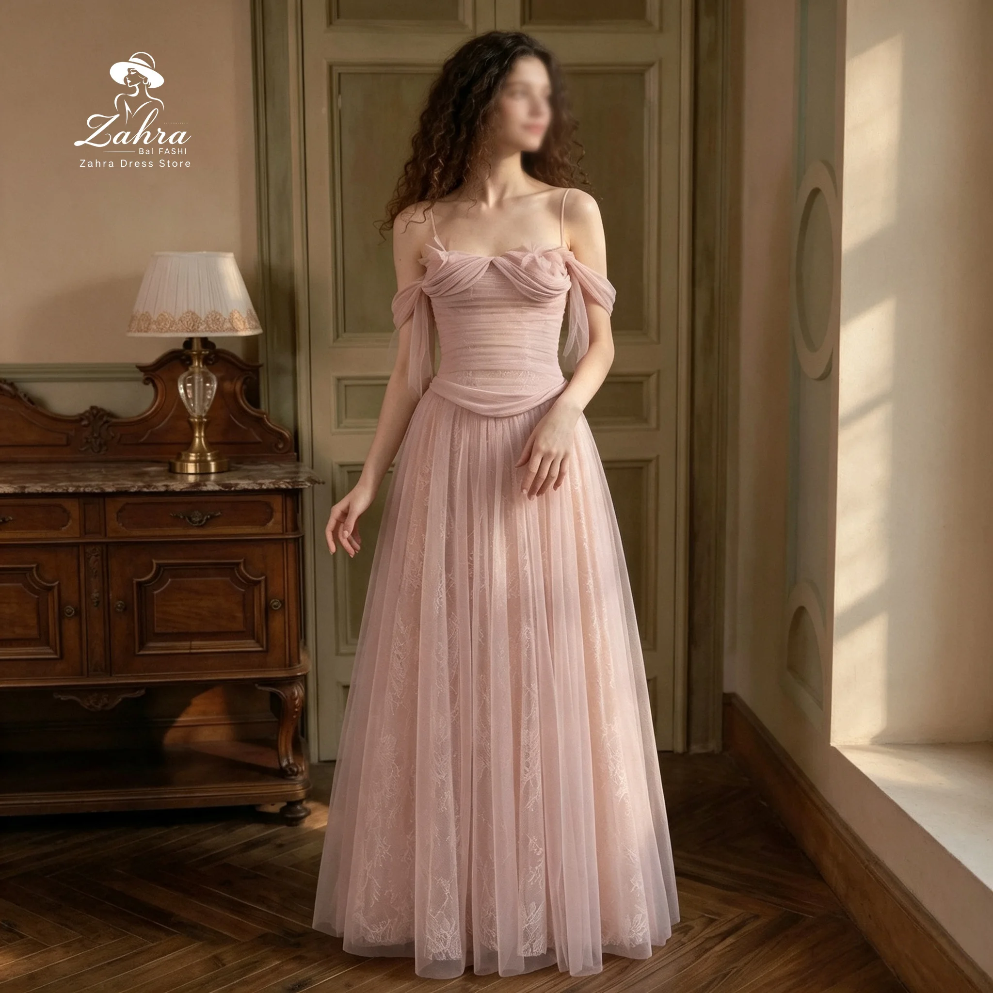 Pink Tulle Evening Dress Elegant Party Dresses Evening Dresses Luxury 2026 Women Formal Evening Gowns Off Shoulder Ruched Floral