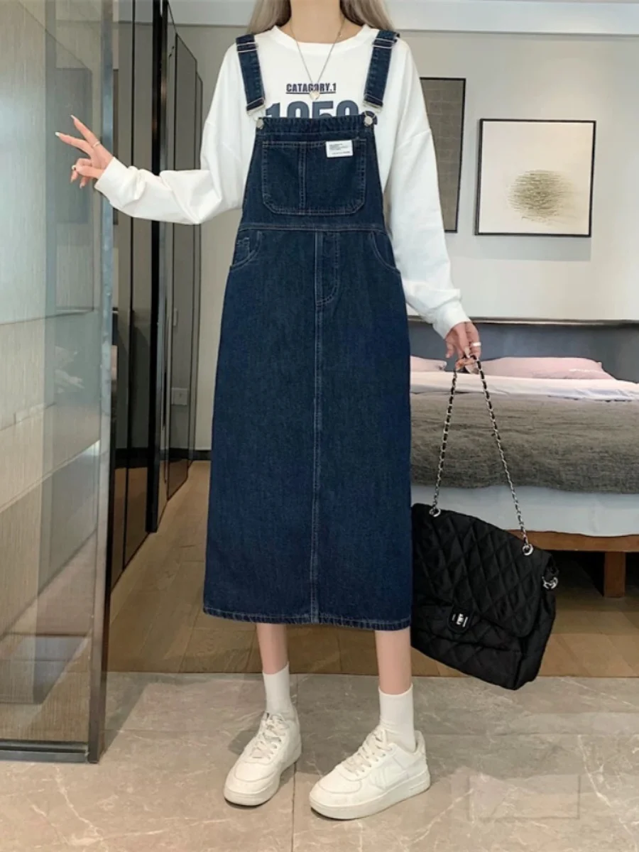 Slimming Mom Jeans Overalls Women's Summer New Large Size Loose Long Midi Dress Korean Style Commute High Waist A-Line Skirt - view 5