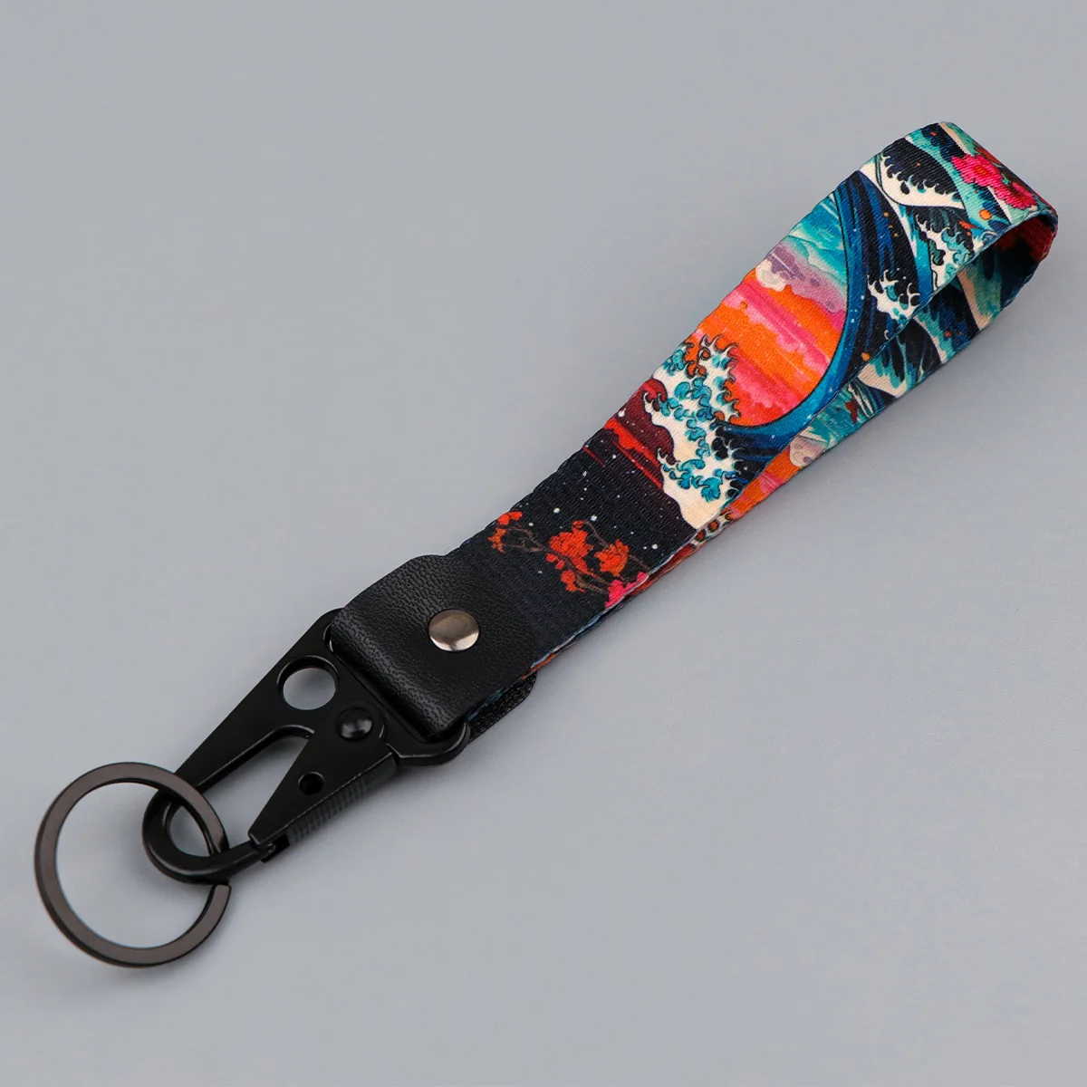 Ukiyo-e Wave Eagle Beak Keychain Motorcycles Japanese Art Style Short Lanyards Used in Phone Rope Badge Holder Accessories