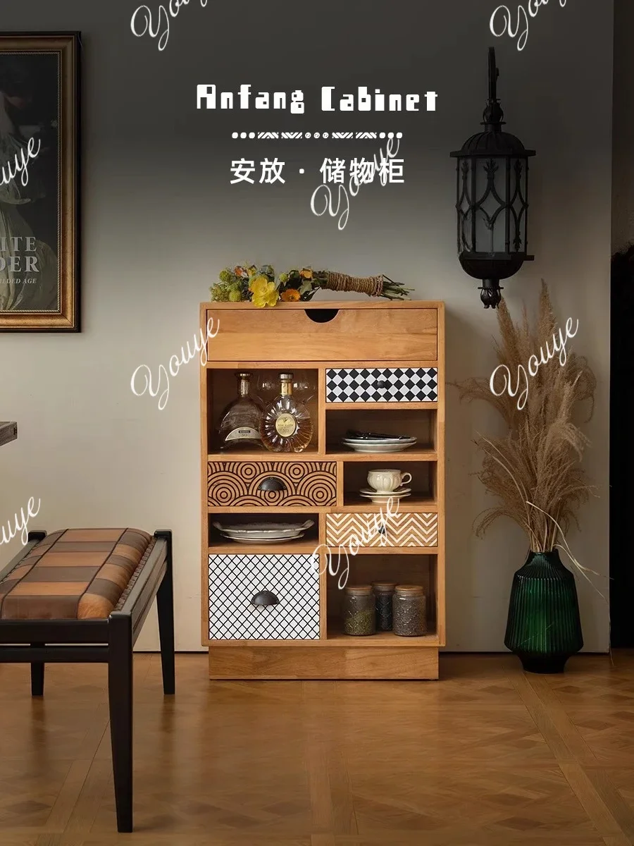 

XS Solid Wood Medieval Drawer Storage Chest Of Drawers, Bedroom Dining Side Cabinet, Living Room Against The Wall Wine Cabinet