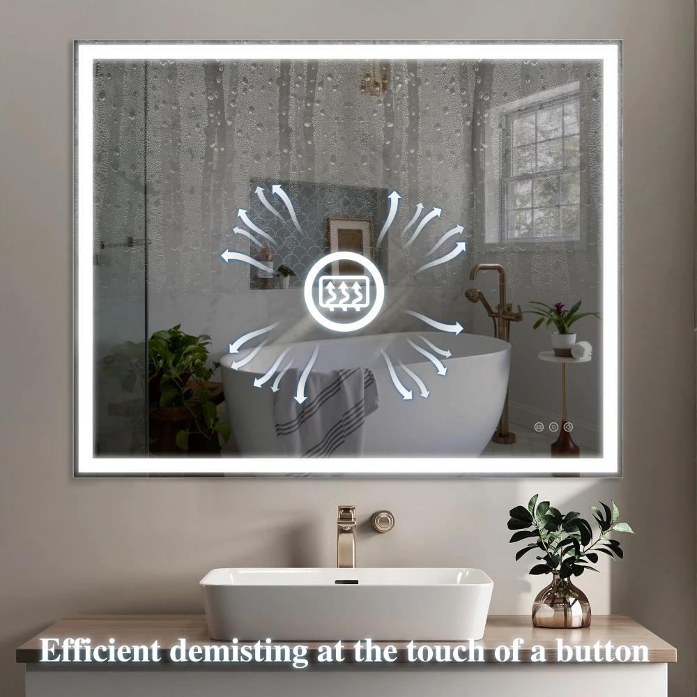 Led Badkamer Make-Upspiegel Aan De Muur Gemonteerde Kleur Verstelbaar/Warm/Natuurlijk Licht Anti-Mist Touch Schakelaar Smart Grote Badkamerspiegel