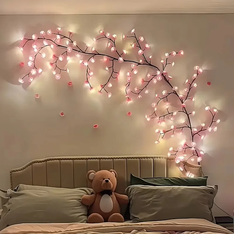 1PC 72/96/144LED Cherry Blossom Tree Lights, USB Powered Dimmable Artificial Flower Branch Lamps for Bedroom Wedding Party Decor