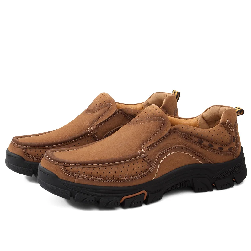 Wacerta-zapatos de cuero genuino para hombre, calzado masculino de tendencia inglesa, conjunto de pie informal para exteriores, zapatos planos de trabajo, talla grande 38-46