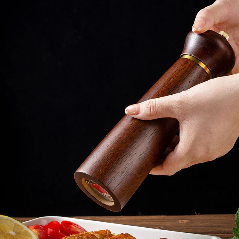 5/8Inch Salt and Pepper Grinder Manual Wooden Pepper Mill with Base Adjustable Spice Ceramic Grinder Kitchen Cooking Tools