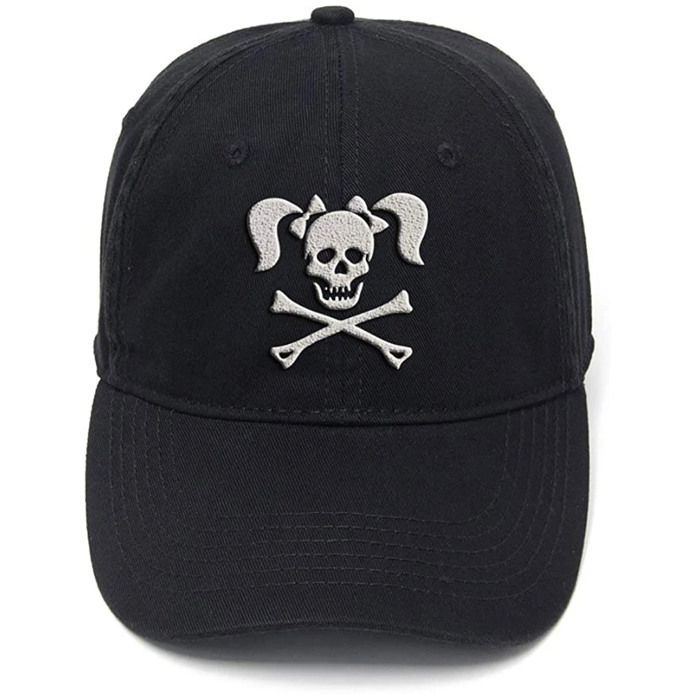 

Lyprerazy Skull Crossbones Pigtails Washed Cotton Adjustable Men Women Unisex Hip Hop Cool Flock Printing Baseball Cap