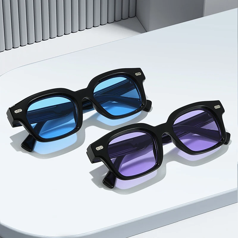 SO & EI جديد مربع النظارات الشمسية النساء موضة الأزرق الأرجواني ظلال UV400 الرجعية المسامير الرجال واضح مكافحة نظارات الضوء الأزرق الإطار