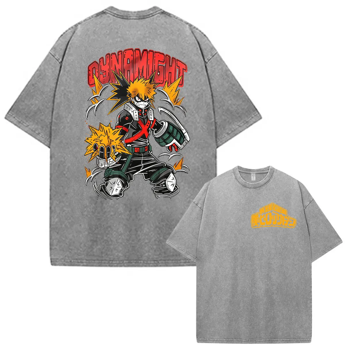 Vintage Washed My Hero Academia Anime T Shirt Japanese Manga Katsuki Bakugo Graphic T-shirts Y2k Men's Oversized Cotton T-shirt