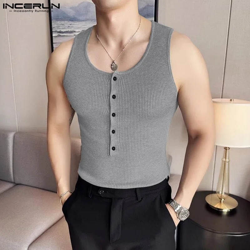 Casual Simple Style Tops INCERUN Mens Fashion Knitted Striped Vests Male Streetwear Gym Elastic Tight Solid Tank Tops S-3XL 2024