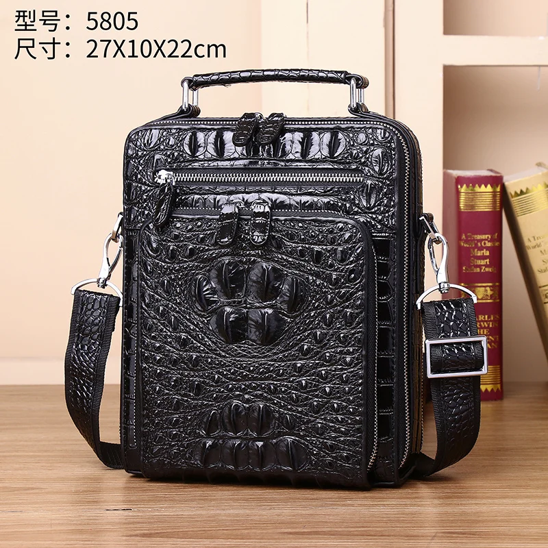 

New Genuine Leather Men's Handbag Large Capacity Fashion Business Shoulder Bag, Crocodile Bone Vertical Box Bag, Travel Bag