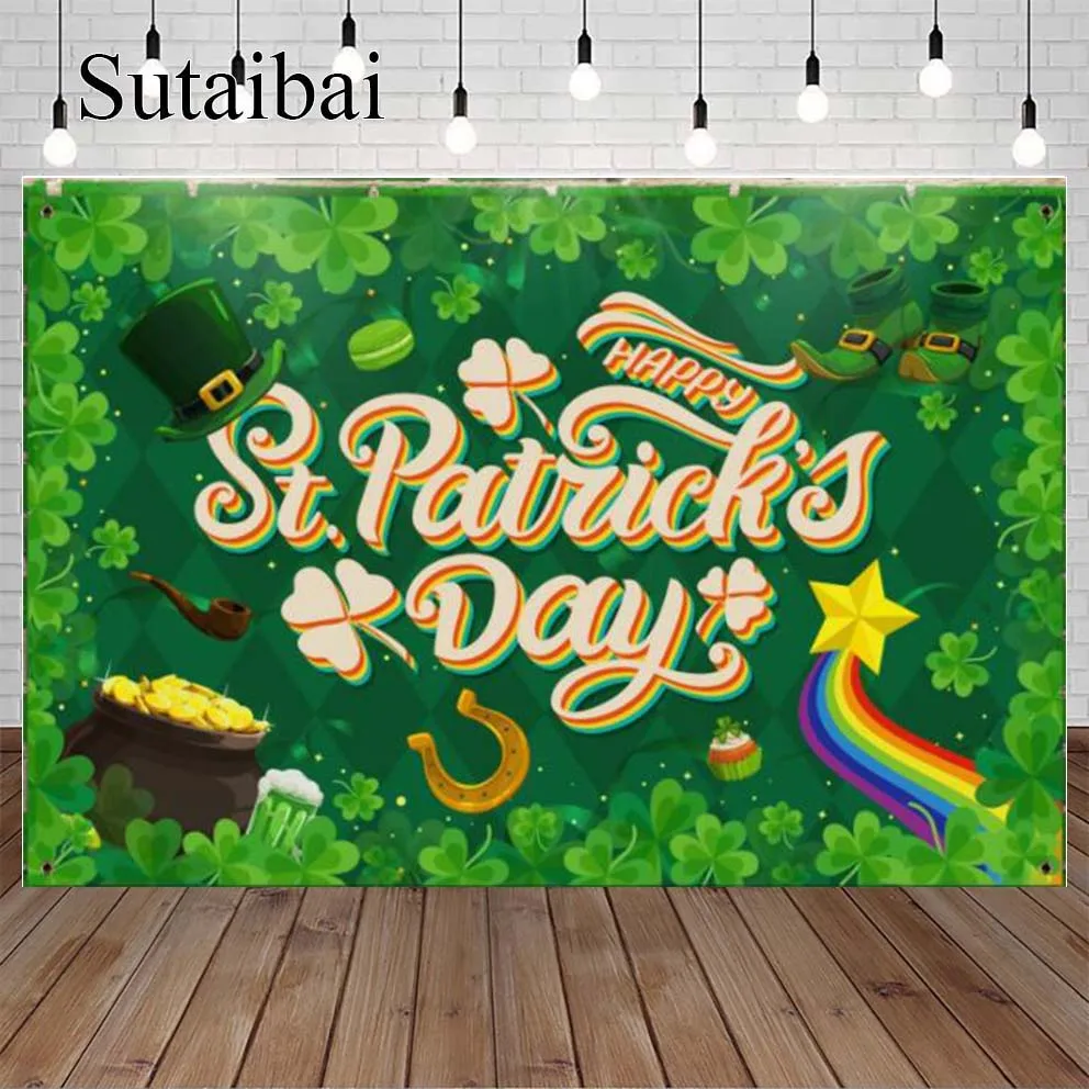 Happy St Patrick 'S Day การถ่ายภาพฉากหลังไวนิล Lucky ไอริช Shamrock Board Baby Shower Birthday Party ภาพพื้นหลัง