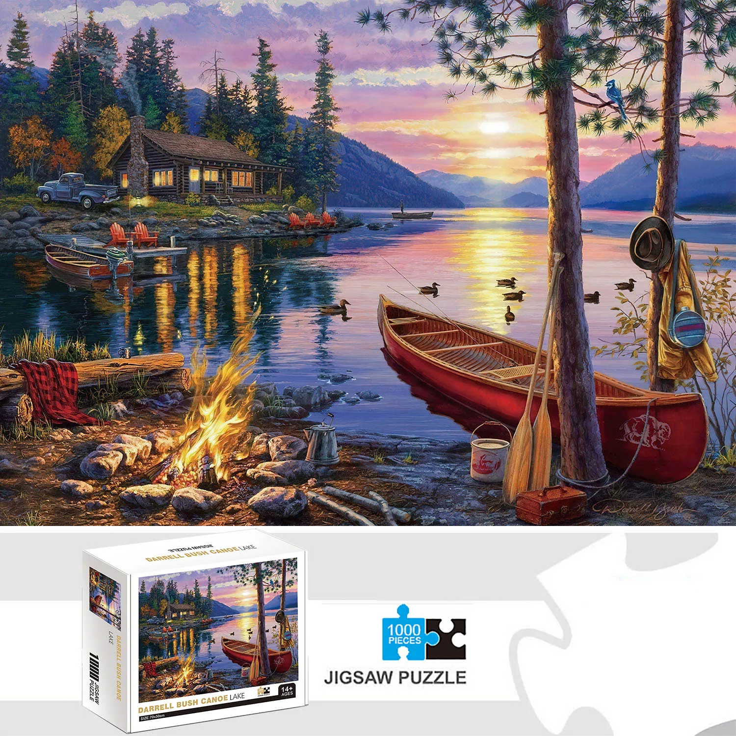 1000 Pieces Darrell Bush Canoe Lake Jigsaw Puzzles for Adults Home Decor Games Family Fun Floor Puzzles Educational Toys