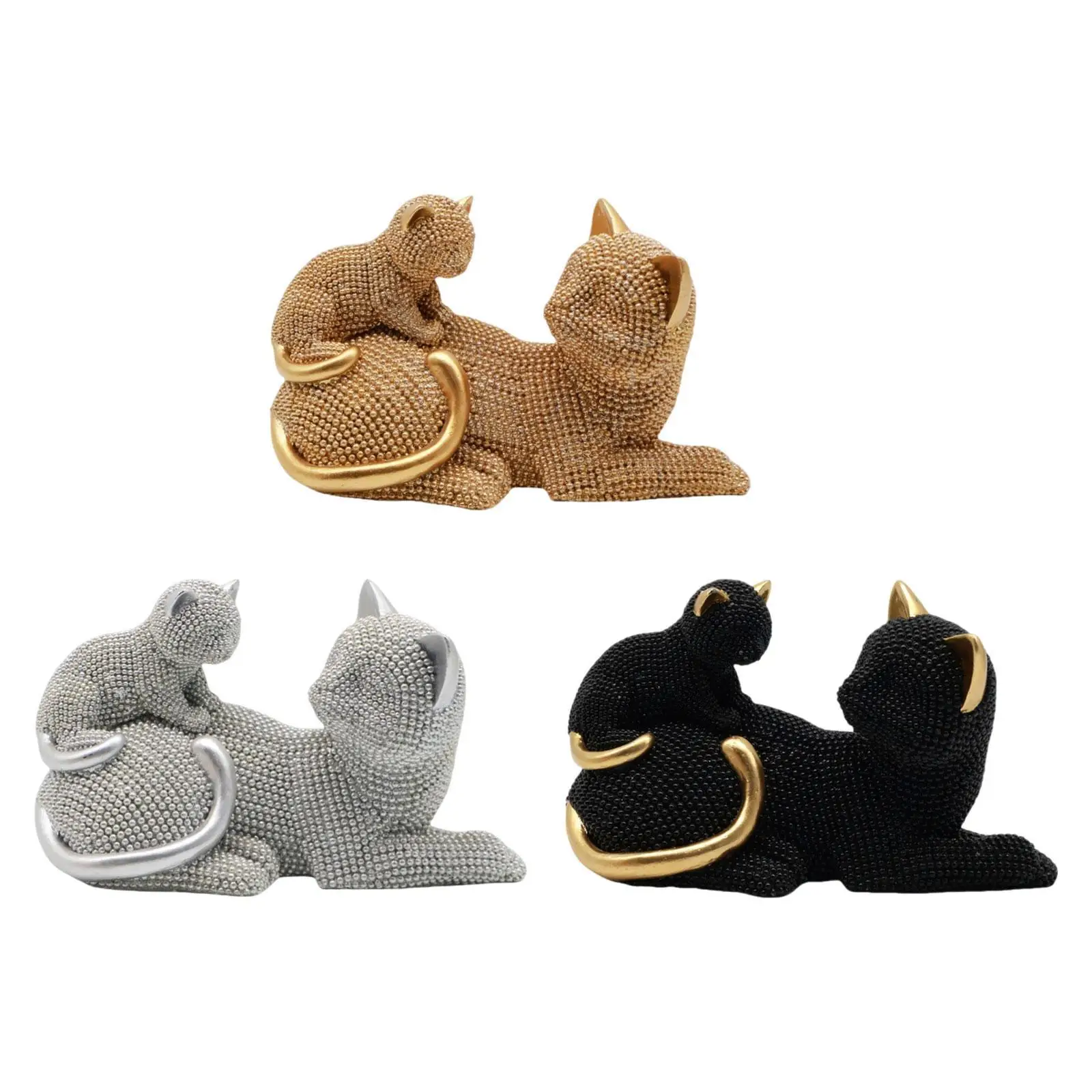 Cat Sculpture Art Crafts Collectible Modern Animal Statue Desktop Ornament for Fireplace Bookshelf Cabinet Living Room Shelf