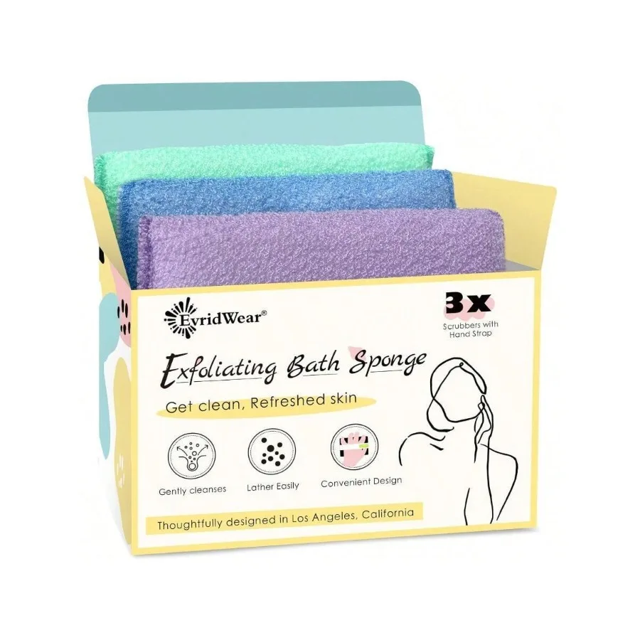 

【New style】XAPY Eoliating Bath Onge Daily Ske Body Scrubbers Loofah Shower Pads With Strap For Body Cleansing Dead Skin Cell Re