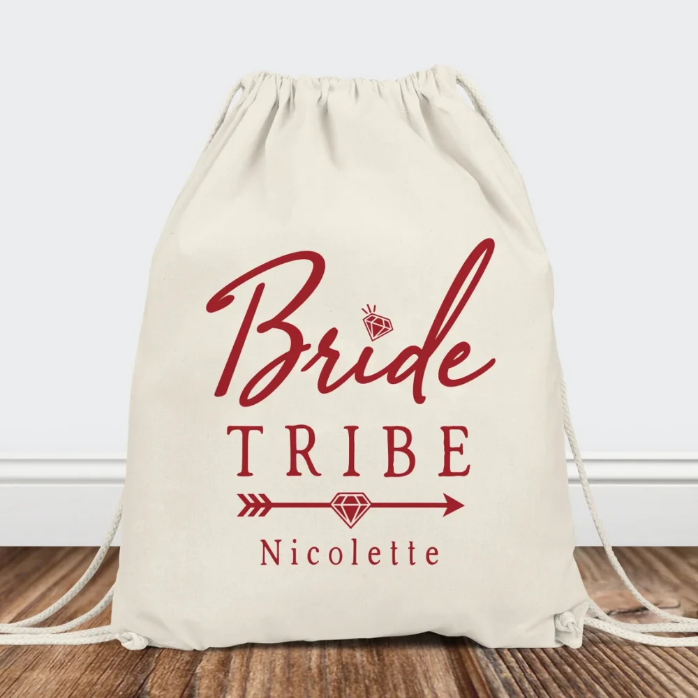 Custom Bridesmaid Bags - Bridal Party Gift Bag - Wedding Jewelry Pouch - Bride Tribe Diamond - Small Cloth Gift Bags with Names