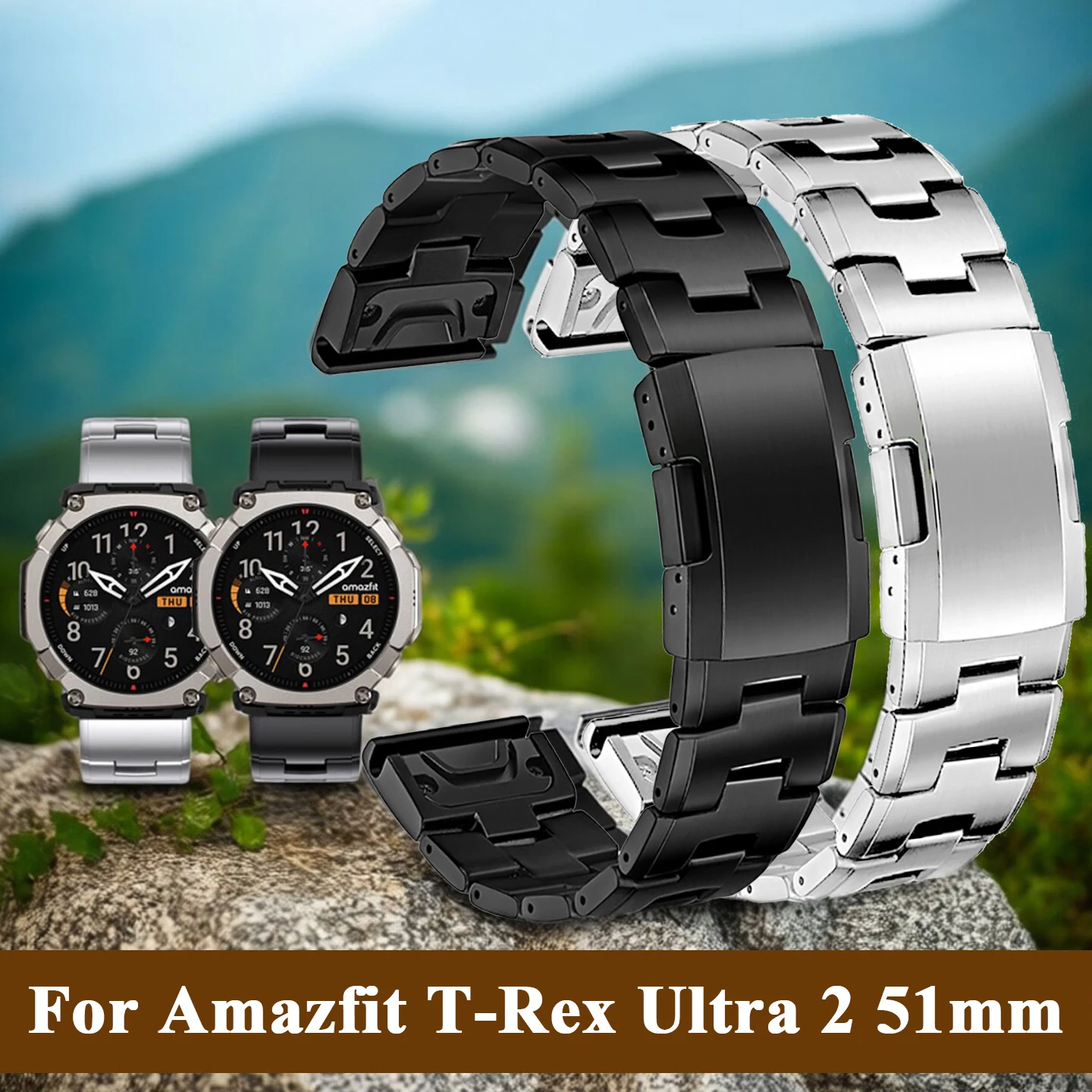 

Ремешок для часов из титанового сплава QuickFit 26 мм для Amazfit T-Rex Ultra 2 51 мм, металлический браслет, сменный ремешок, браслет на запястье